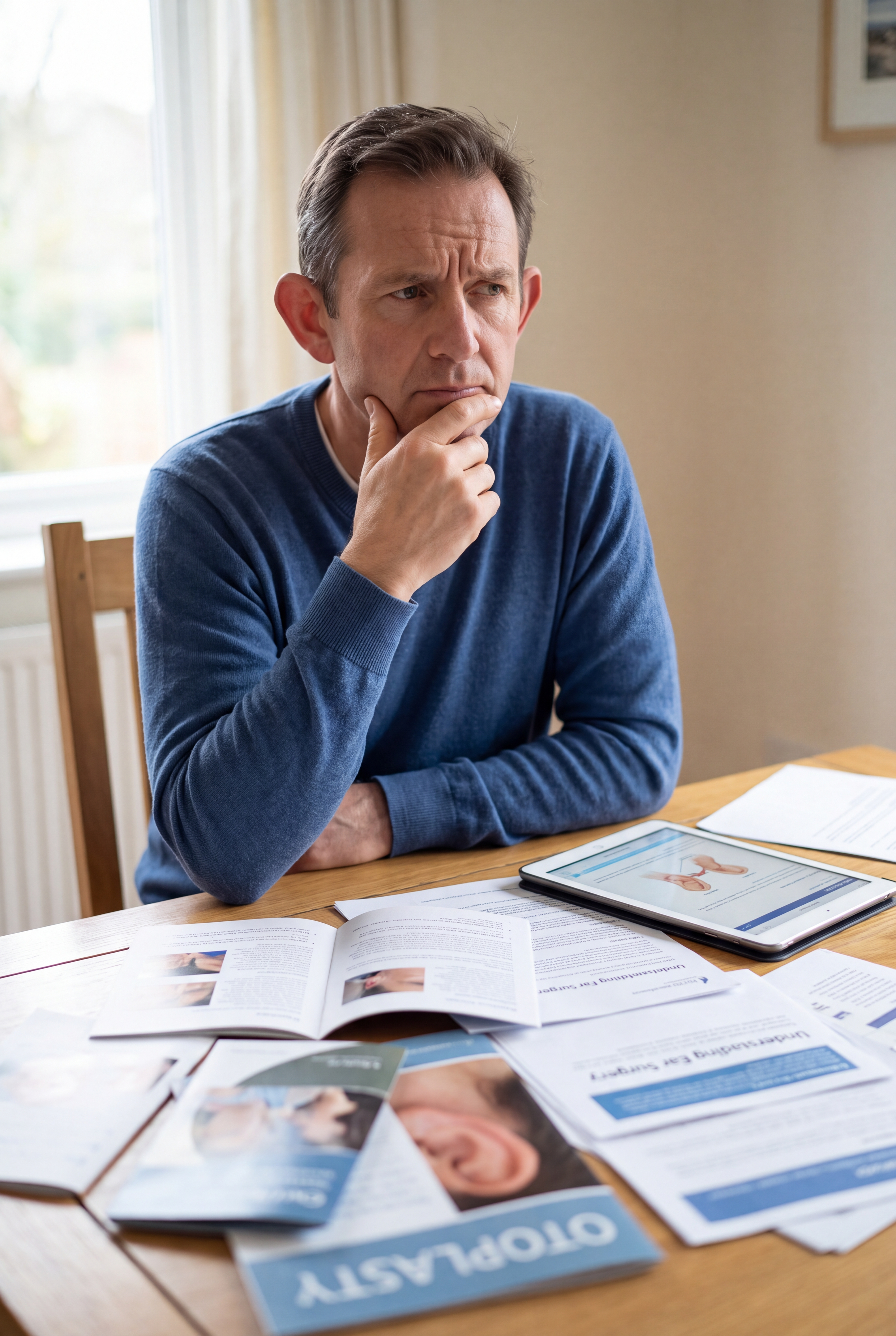 man considering otoplasty surgery considering his options